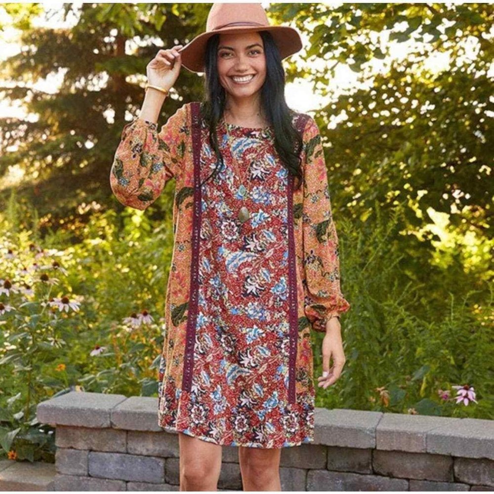 MATILDA JANE LOVELY MENAGERIE FLORAL RUFFLED BOHEMIAN MINI DRESS ~S/S